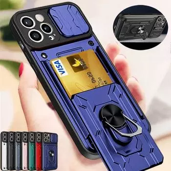Противоударный чехол для iPhone 15 14 Pro Max Plus 13 12 11 Pro Max XR X 8 7 Plus SE с вращающейся металлической подставкой и слотом для карт iPhone 14
