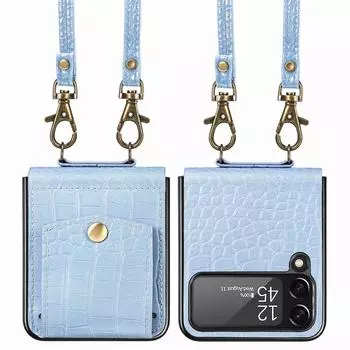 Противоударный чехол для мобильного телефона из крокодиловой кожи для Samsung Galaxy Z Flip4 5g Flip 4 Zflip4, крышка слота для карт памяти для Samsung Z Flip4 for Samsung Z Flip 4 чёрный