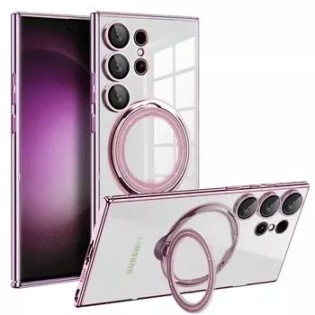 Противоударный чехол для Samsung Galaxy S24 S23 Ultra Plus Note 20 FE A54 A34 A14 5G Magsafe с прозрачным кольцом и магнитной крышкой для беспроводной зарядки Samsung S24 Ultra розового золота