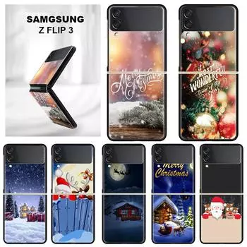 Противоударный чехол для Samsung Galaxy Z Flip 4 3 5G Funda ZFlip4, черный жесткий чехол ZFlip3 zflip4 Fundas, чехол с Рождеством Samsung Z Flip 5G
