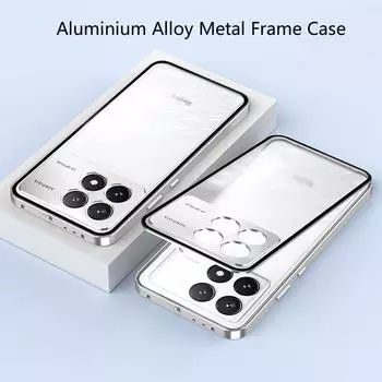 Противоударный чехол для телефона для POCO F6 Pro, металлический каркас из алюминиевого сплава + акриловая задняя крышка-бампер для POCO X6 Pro For Poco F6 Pro чёрный