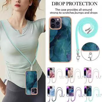 Противоударный чехол для телефона IMD с гальваническим мрамором и ремешком через плечо для iPhone 15 14 Plus 13 12 11Pro Max/Samsung S23 S22 S21Ultra Plus A14 A54 A53 iPhone 7/8/SE 2020 розы красного