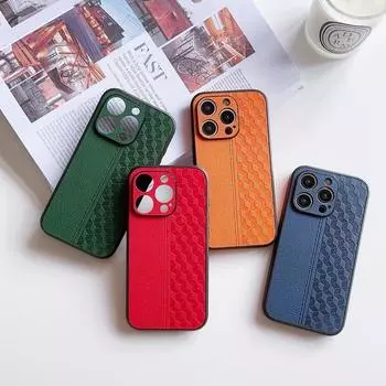 Противоударный чехол для телефона из искусственной кожи для iPhone 15 14 Pro Max 13 12 Pro 11 ТПУ с призматической решеткой и зерном личи iPhone 13 Pro Max чёрный