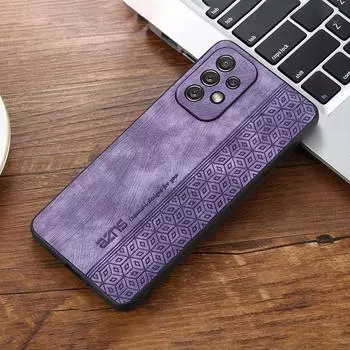 Ударопрочный чехол для задней крышки с тиснением из кожи для телефона Samsung Galaxy S25 A55 S24 S23 FE S22 Plus Ultra A05 A34 A54 A13 A15 5G Samsung S22 чёрный