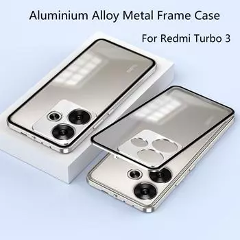 Противоударный чехол для телефона Poco F6, металлический каркас из алюминиевого сплава + матовая прозрачная акриловая задняя крышка для Xiaomi Redmi Turbo 3 For Redmi Turbo 3 чёрный