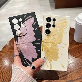 Противоударный чехол для телефона с бабочкой для Samsung S24 S22 Ultra Plus S23 S21 S20 Fe A55 A54 A53 A34 A15 5g, мягкий тонкий чехол из ТПУ Samsung S24 чёрный