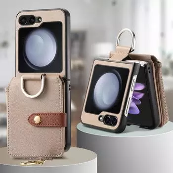 Противоударный чехол для телефона с карманом для карточек для Samsung Galaxy Z Flip5 Flip 4 5 5G Flip4 Flip3 Flip2 Flip 3 2, кожаный защитный чехол for Samsung Z Flip 5