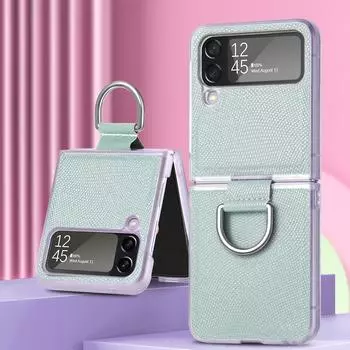 Противоударный чехол для телефона с кольцевым держателем для Samsung Galaxy Z Flip4 Flip 4 5g Flip3 Flip 3, противоударный чехол для Samsung Flip4 for Samsung Z Flip 4 зелёный