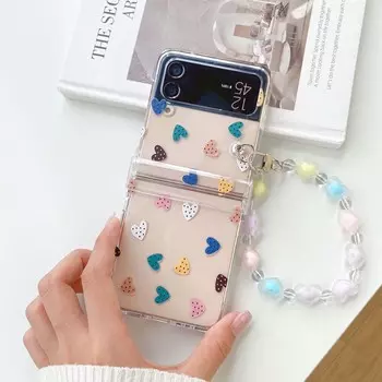 Противоударный чехол для телефона с мультяшным браслетом для Samsung Galaxy Flip 3 Flip4 Flip3 4 Z 5g, милая защитная задняя крышка Love Ins For Samsung Z Flip 4