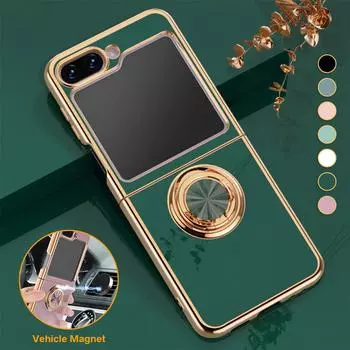 Противоударный чехол для телефона Samsung Galaxy Z Flip 6 5 4 3 защитное кольцо подставка держатель роскошный полный защитный чехол For Samsung Z Flip 6 зелёный