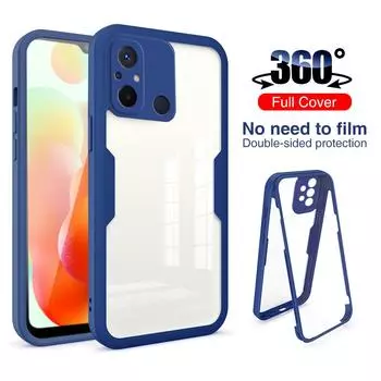 Противоударный чехол для всего тела на 360 градусов, защита спереди и сзади, мягкий чехол из ТПУ + ПЭТ для телефона Redmi 12C Note 12 4G 5G Note 12 PRO + 5G RedMi Note 12 Pro+ чёрный