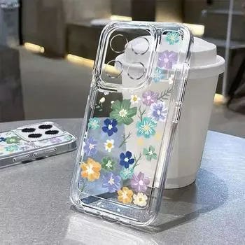 Противоударный чехол для Xiaomi 14t 13t Poco X6 X5 F6 Pro Remdi Note 14 13 12 11 10 Pro с цветочным узором, мягкий силиконовый прозрачный чехол против падения Redmi Note 14 Pro+ 5G