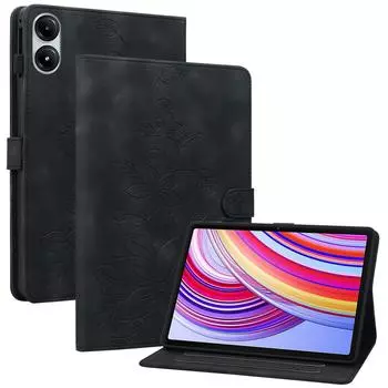 Противоударный чехол для Xiaomi Redmi Pad Pro/Redmi Pad Pro 5G/Poco Pad, кожаный чехол для планшета с тиснением в виде лилии Black