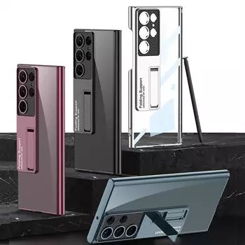 Противоударный чехол Ebesfous с покрытием для Samsung Galaxy S23 Ultra, защита объектива, скрытый кронштейн, прозрачные чехлы для Galaxy S23 Plus, новинка For Galaxy S23 Ultra кларет