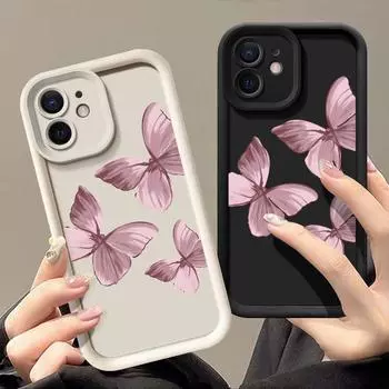 Противоударный чехол для телефона TPU для iPhone 16 15 Pro Max 14 Plus 13 12 Pro 11 XS XR 8 7 Butterfly Soft Matte Silicone Protective Lens Bumper Cover iPhone 15 чёрный
