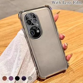 Противоударный чехол из ТПУ с подушкой безопасности и пленкой для объектива для Huawei Mate P30 P40 P50 P60 Pro 30 40 50 60 Pro Pura 70 Pro Nova 7 8 9 10 11 12 Pro Honor 100 200 Pro Huawei P30 чёрный