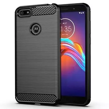 Противоударный чехол из углеродного волокна для Moto E6 Play, силиконовый чехол для moto e6 play, бампер, полная защитная задняя крышка, чехлы Moto E6 Play чёрный