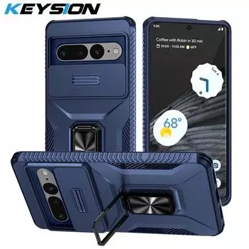 Противоударный чехол KEYSION для Google Pixel 7 Pro 7A 8A 9 Pro XL Slide Camera Protection Ring Stand Phone Cover для Pixel 9 8 7 Pro for Pixel 7 красный