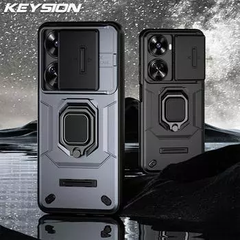 Противоударный чехол KEYSION для Huawei Nova 12 SE, защитное кольцо для объектива камеры, задняя крышка-подставка для телефона Huawei Nova 12 SE for Huawei nova12 SE серый