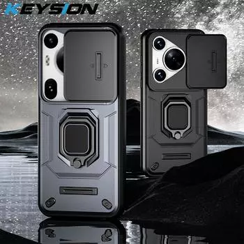 Противоударный чехол KEYSION для Huawei Pura 70 Ultra P70 Pro, защитное кольцо для камеры, чехол-подставка для телефона для Huawei Pura 70 Pro + for Huawei Pura 70 серый