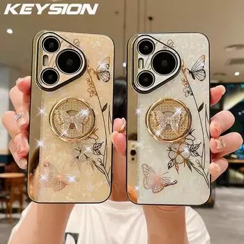 Противоударный чехол KEYSION для Huawei Pura 70 Ultra 70 Pro+ Butterfly Ring Stand Phone Back Cover для Huawei P60 Pro P60Art P50 P40 for Huawei P40 золотой