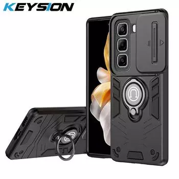 Противоударный чехол KEYSION для Infinix Hot 50 Pro+ 4G Slide Camera Защитное кольцо для объектива Чехол-подставка для телефона для Infinix Hot 50 4G for Infinix Hot 50 4G чёрный