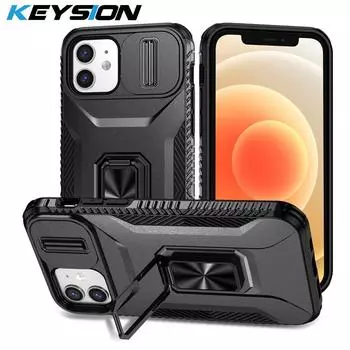 Противоударный чехол KEYSION для iPhone 11 Pro Max Slide Camera Lens Protection Ring Stand Phone Back Cover для iPhone XS Max X XR for iPhone XR красный