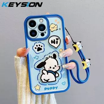Противоударный чехол KEYSION для iPhone 13 Pro Max со шнурком, мягкий силиконовый чехол с милой 3D-мультяшной куклой для iPhone 12 11 Pro Max for iPhone 13