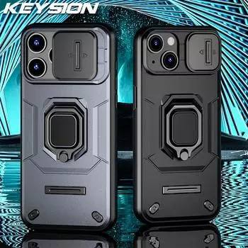 Противоударный чехол KEYSION для iPhone 15 Pro Max 15 Plus, защитное кольцо для объектива камеры, чехол-подставка для телефона для iPhone 15 Ultra for iPhone 15 серый