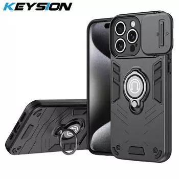 Противоударный чехол KEYSION для iPhone 15 Pro Max, защитное кольцо для камеры, чехол-подставка для телефона iPhone 14 13 12 Pro Max 11 for iPhone 15 серый