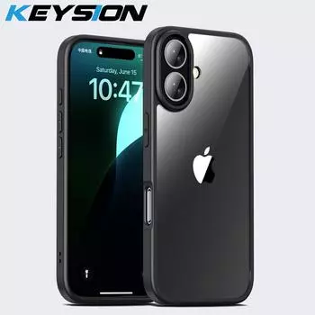 Противоударный чехол KEYSION для iPhone 16 Plus 15 Мягкий силикон + ПК Ультратонкий HD Прозрачный чехол для задней панели телефона для iPhone 16 15 Plus for iPhone 15 чёрный