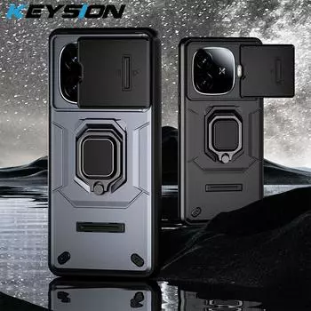 Противоударный чехол KEYSION для IQOO Z9 5G Z9 Turbo Slide Push Pull, защитное кольцо для объектива камеры, чехол для телефона для IQOO Z9 Turbo 5G for IQOO Z9 Turbo серый