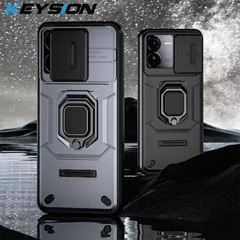 Противоударный чехол KEYSION для IQOO Z9X 5G, слайдер, защитное кольцо для объектива камеры, подставка, задняя крышка для телефона для VIVO IQOO Z9X for IQOO Z9X серый