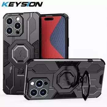 Противоударный чехол KEYSION для MagSafe для iPhone 15 Pro Max 15 Plus, защитный чехол с кольцом-подставкой и камерой для iPhone 14 Pro Max for iPhone 15 красный