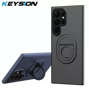 Противоударный чехол KEYSION для MagSafe для Samsung S24 Ultra 5G S24+, жесткий пластиковый чехол-подставка с кольцом для телефона Galaxy S23 Ultra S22+ for Galaxy S22 серый