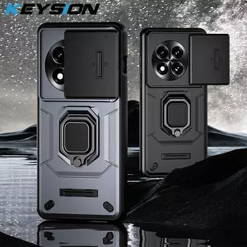 Противоударный чехол KEYSION для OnePlus 13 5G, мягкий силиконовый чехол + защитное кольцо для объектива камеры из поликарбоната, подставка для телефона, чехол для OnePlus 13 5G for OnePlus 13 фиолетовый