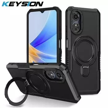 Противоударный чехол KEYSION для OPPO A17 A17K A78 A58 4G, силиконовый + ПК с металлическим кольцом-подставкой, чехол для телефона для OPPO A5S A12 A54 A55 A74 A95 for OPPO A17 красный
