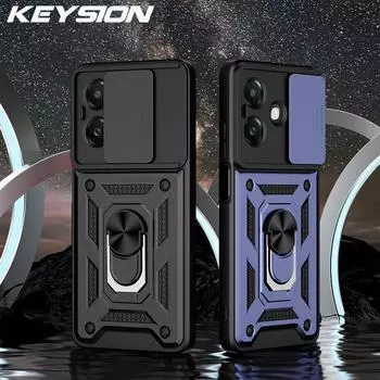 Противоударный чехол KEYSION для OPPO A3 5G A3X, силиконовый + поликарбонатный слайдер, защитное кольцо для объектива камеры, подставка, чехол для телефона OPPO A60 5G A40 A40m for OPPO A3 красный