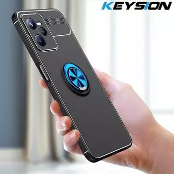 Противоударный чехол KEYSION для OPPO Realme C35 C21Y C25Y, мягкий силиконовый металлический чехол-подставка с кольцом, задняя крышка для телефона Narzo 50 50A Prime 50i