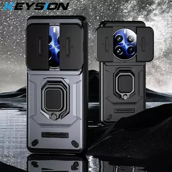 Противоударный чехол KEYSION для Realme 12 Pro + 5G 12 + 5G, защитное кольцо для объектива камеры, чехол-подставка для телефона для OPPO Realme 12 + 5G for Realme12 Plus 5G серый