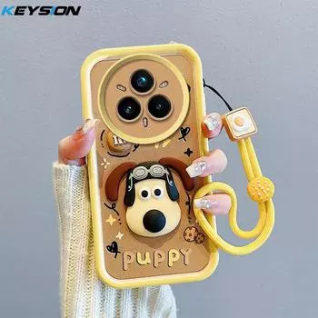 Противоударный чехол KEYSION для Realme 14 Pro 5G с ремешком, мягкий силиконовый чехол с милой 3D-мультяшной куклой для OPPO Realme 14 Pro+ 5G for Realme 14 Pro 5G