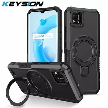 Противоударный чехол KEYSION для Realme C20 C11 2021 C21Y C25Y C30 S, силиконовый чехол с кольцом-подставкой для OPPO Realme C12 C15 C25 S for Realme C20 красный