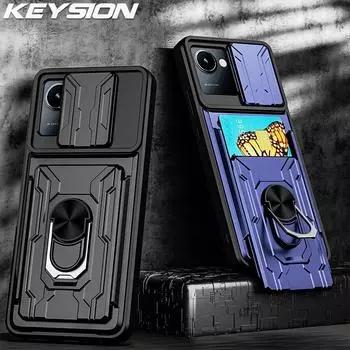 Противоударный чехол KEYSION для Realme C30, сумка для карт, защитное кольцо для объектива камеры, чехол-подставка для телефона Realme Narzo 50i Prime