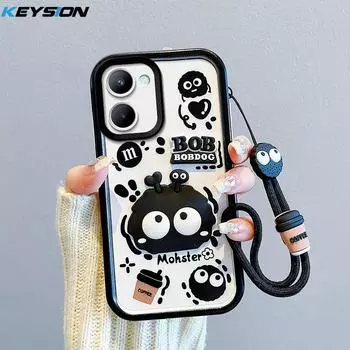 Противоударный чехол KEYSION для Realme C33 C31 C30 со шнурком, силиконовый милый 3D-чехол для телефона с мультяшной куклой для Realme C30 C31 C33 for Realme C33
