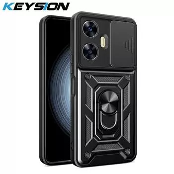 Противоударный чехол KEYSION для Realme C55 C53, защитное кольцо для камеры, задняя крышка-подставка для телефона для OPPO Realme Narzo N55 N53 for Realme C55 красный