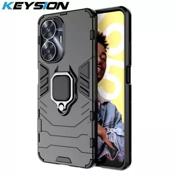 Противоударный чехол KEYSION для Realme C55 C53 C35 C33 C30, силиконовый чехол с кольцом-подставкой для ПК OPPO Narzo 50 Pro 5G 50A Prime 50i for Realme C55 красный