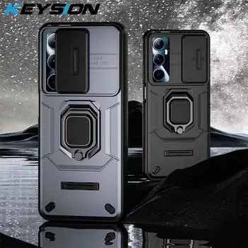 Противоударный чехол KEYSION для Realme C65 4G Slide Push Pull защитное кольцо для объектива камеры задняя крышка телефона для OPPO Realme C65 for Realme C65 серый