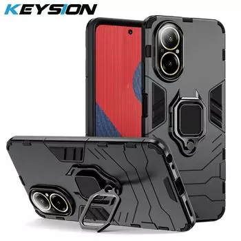 Противоударный чехол KEYSION для Realme C67 4G C67 5G C55 C53 C51, силиконовый + ПК с металлическим кольцом-подставкой, чехол для телефона для OPPO Realme Note 50 for Realme Note 50 красный
