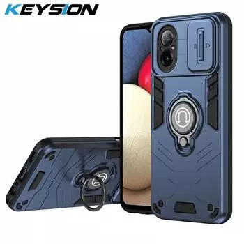 Противоударный чехол KEYSION для Realme C67 4G C55 C53 C51 C35 Slide Camera Защитное кольцо Подставка Чехол для телефона для OPPO Realme Note 50 for Realme Note 50 серый