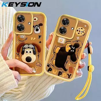 Противоударный чехол KEYSION для Realme Note 60 с ремешком, мягкий силиконовый чехол с милой 3D-мультяшной куклой для OPPO Realme Note 60 for Realme Note 60